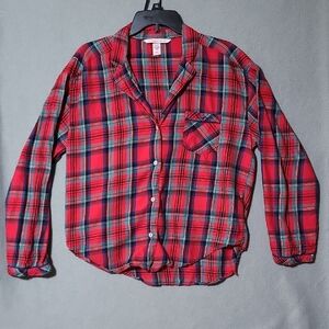 VICTORIA'S SECRET Women's Red & Green Plaid Long Sleeve Pajama Top - Size Med